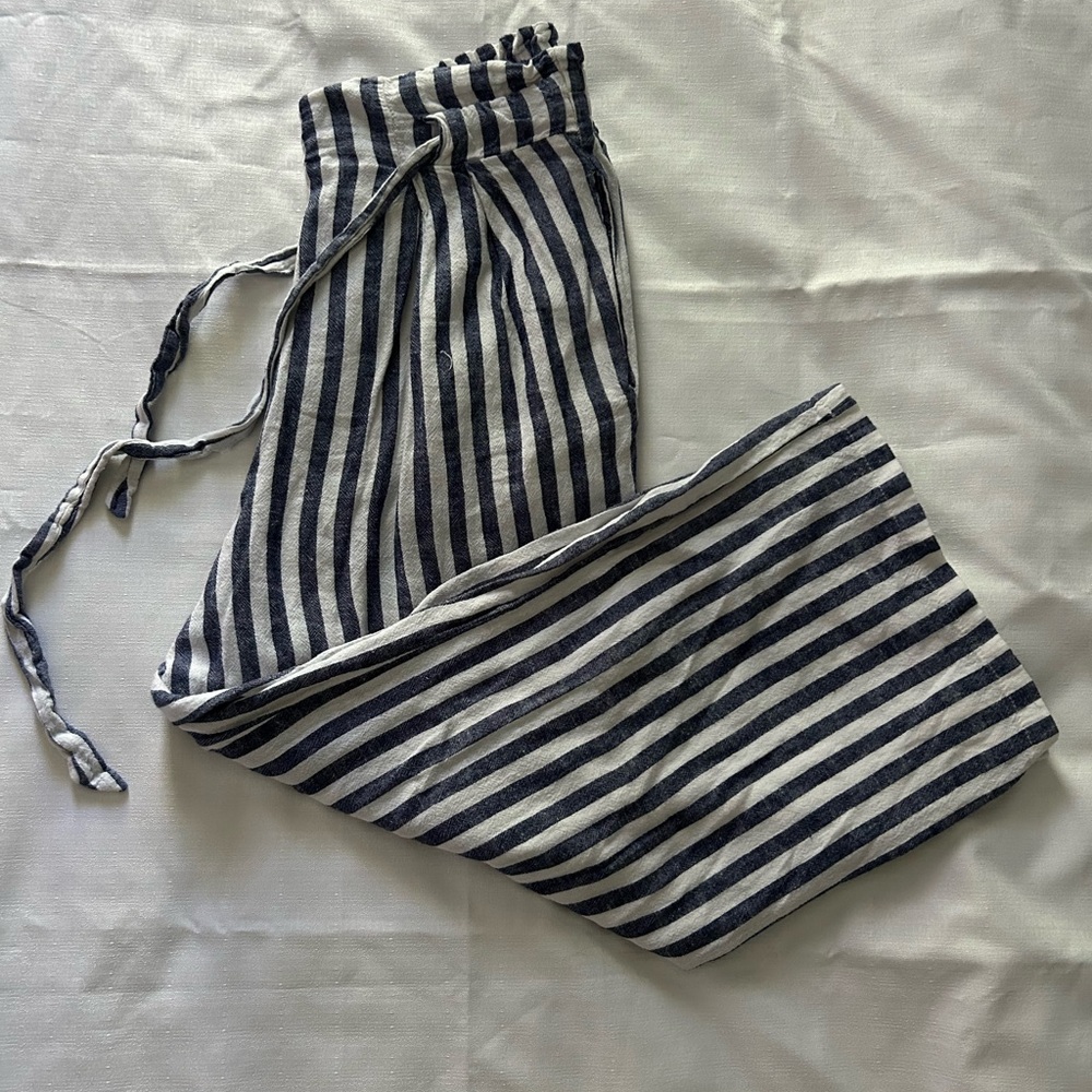 Everly Blue and White Striped Capri Pants with waist tie